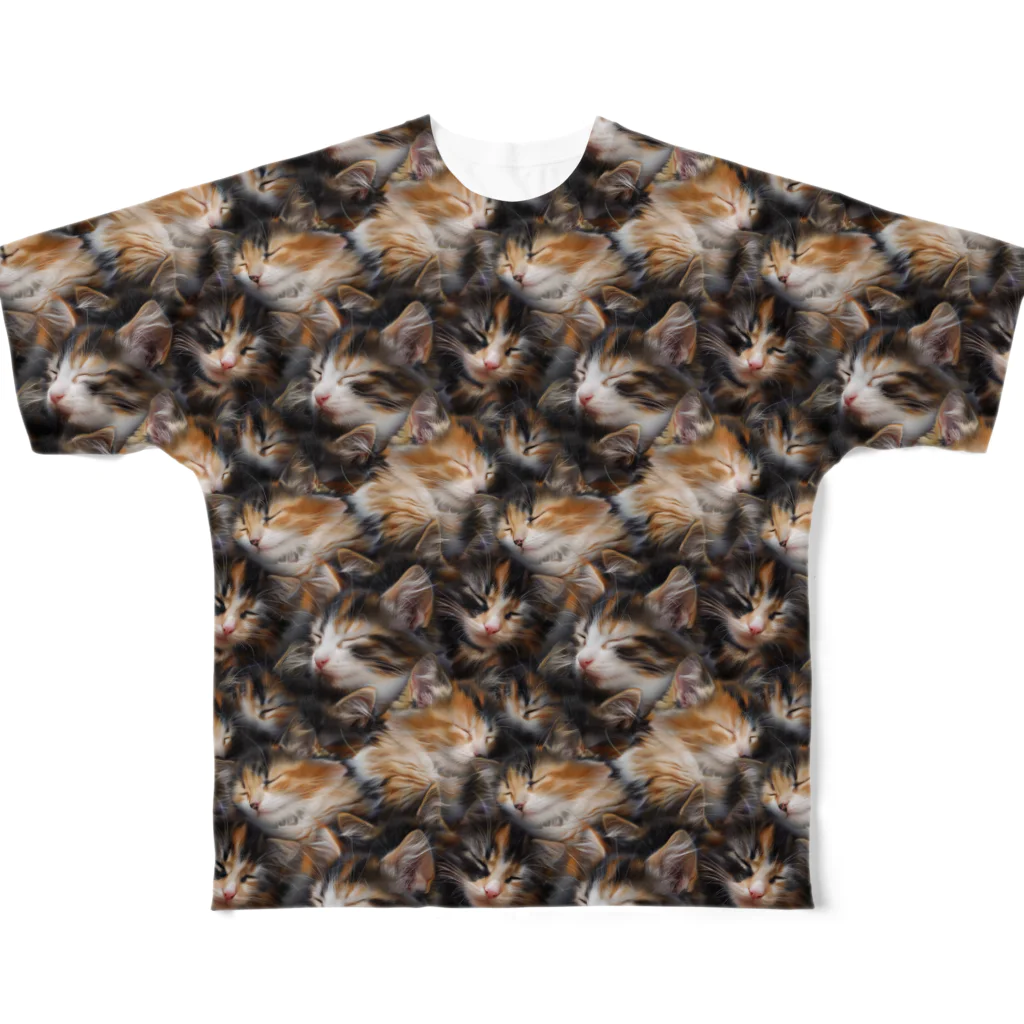 祐画屋のぎっしり眠る三毛猫 フルグラフィックTシャツ
