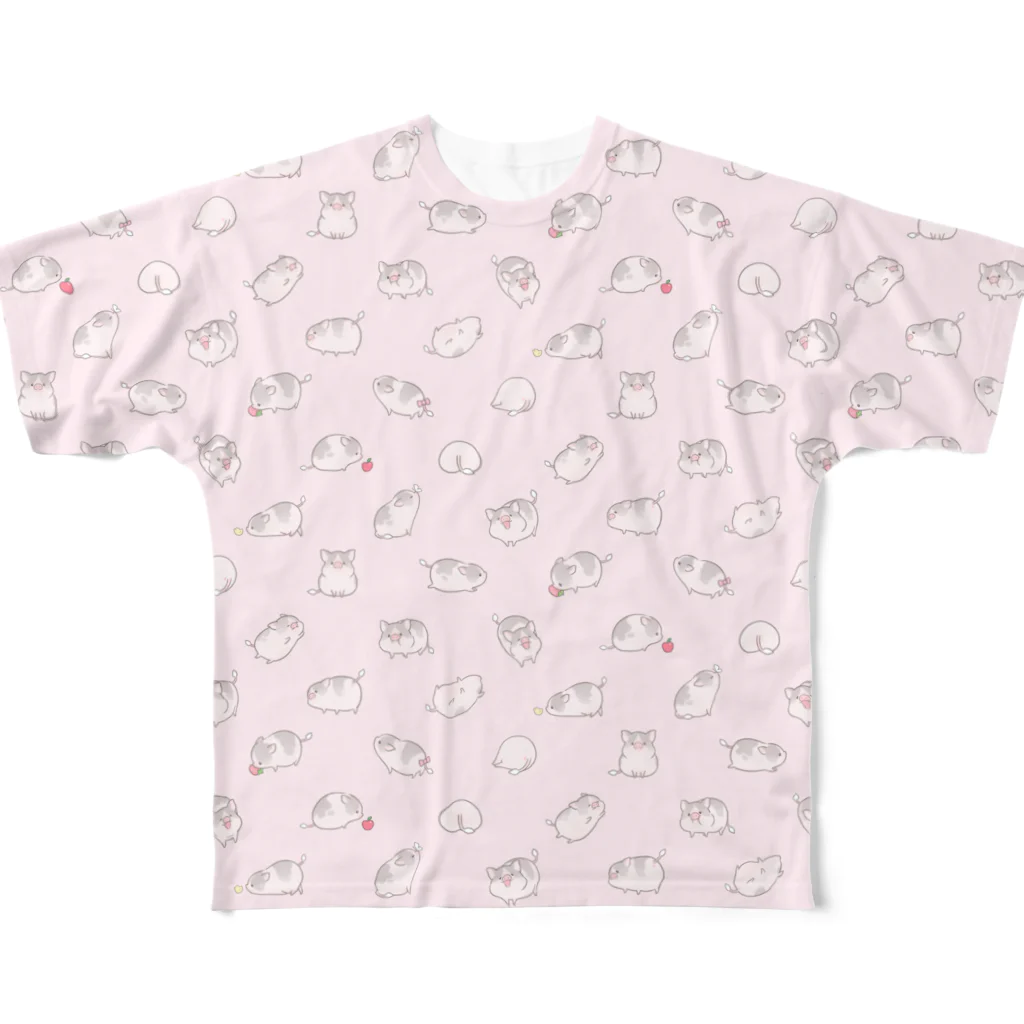 しらたまちゃんSHOPu〜🐽のいっぱいしらたまちゃん（ピンク） All-Over Print T-Shirt