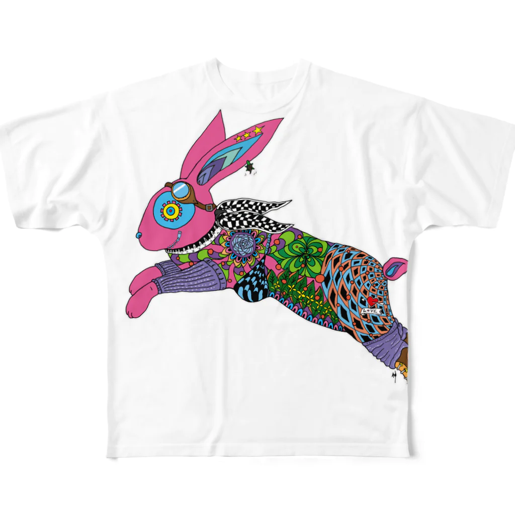 Dokonecoの跳ねるウサギ All-Over Print T-Shirt