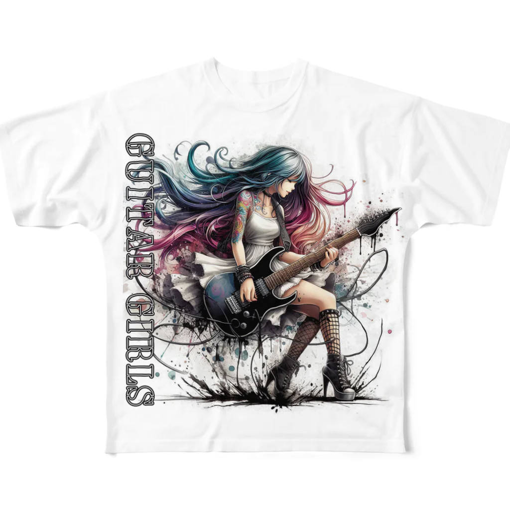 PALA's SHOP　cool、シュール、古風、和風、のGUITAR GIRLS　８ All-Over Print T-Shirt