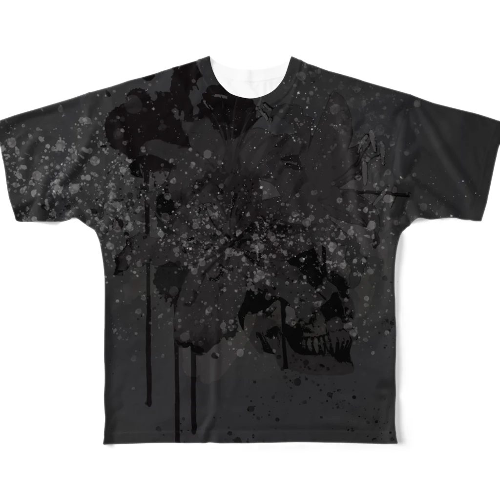 nanaqsaのLily Skull [Dark] All-Over Print T-Shirt