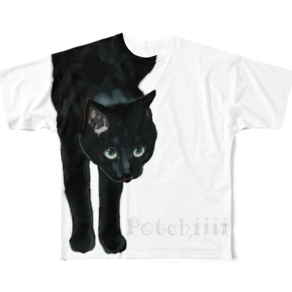 黒猫 All-Over Print T-Shirt by 猫とやっし～ぃのアレコレ 