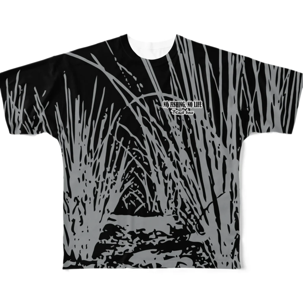 猫と釣り人のBLACK BASS2_FB_BW All-Over Print T-Shirt