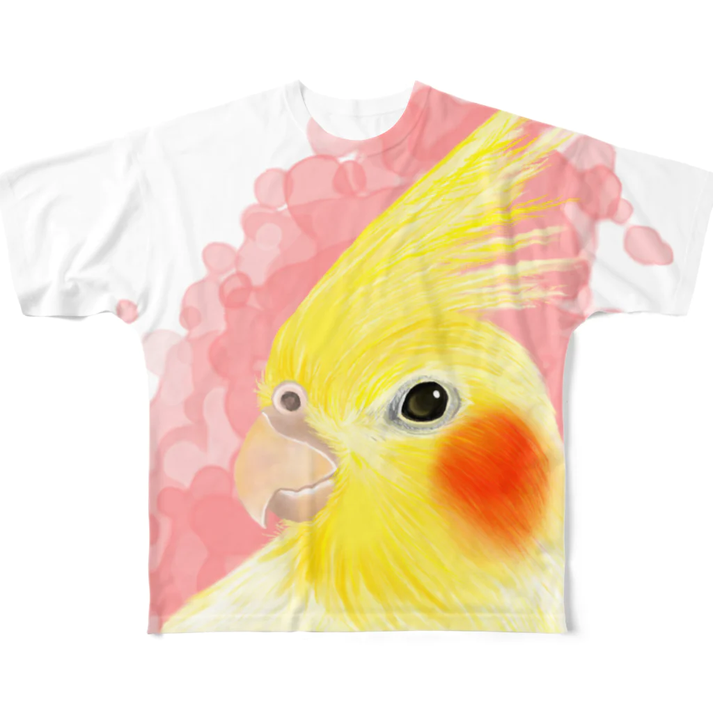 まめるりはことりのほんわかオカメインコ　ルチノー【まめるりはことり】 フルグラフィックTシャツ