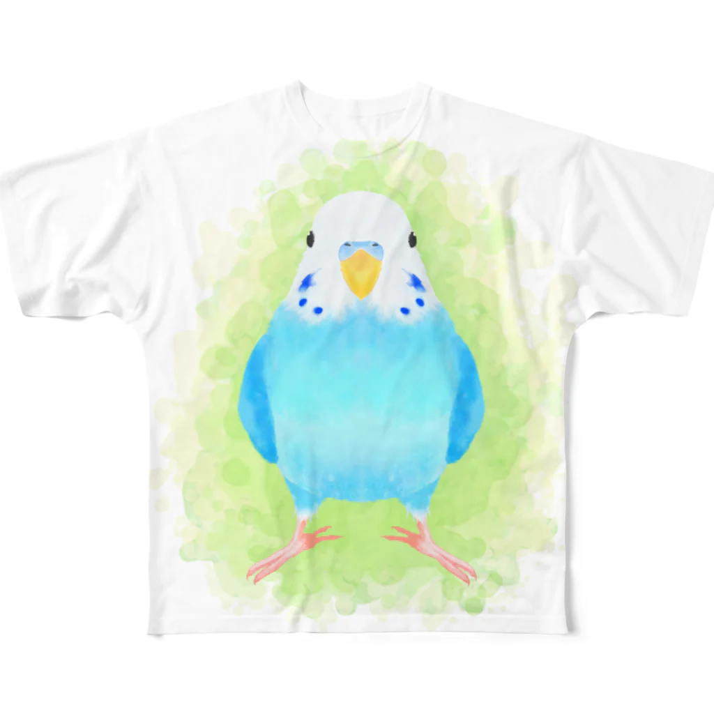 まめるりはことりのほんわかセキセイインコ　ブルー【まめるりはことり】 All-Over Print T-Shirt