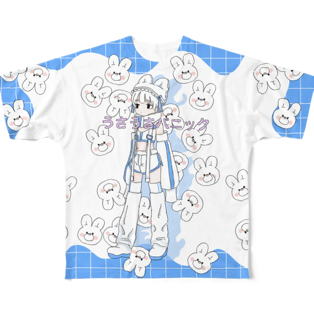 OH!スーパーアミミチャンのうさうさパニック横 フルグラフィックTシャツ