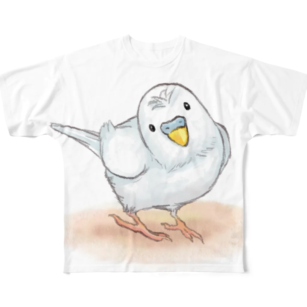 まめるりはことりのセキセイインコ　レティ【まめるりはことり】 フルグラフィックTシャツ