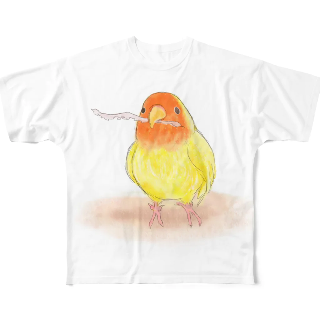 まめるりはことりのコザクラインコ　レイ【まめるりはことり】 フルグラフィックTシャツ