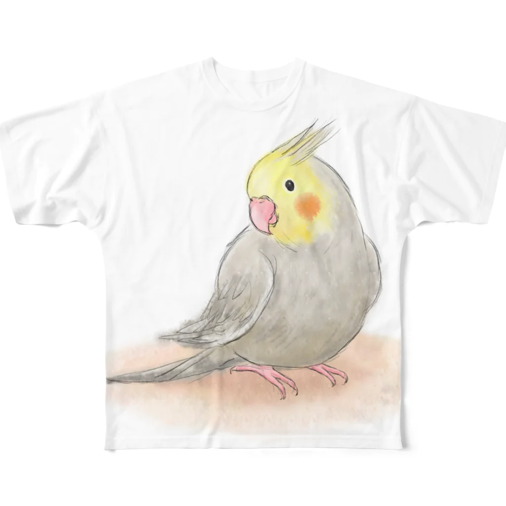 まめるりはことりのオカメインコ　シナモン【まめるりはことり】 フルグラフィックTシャツ