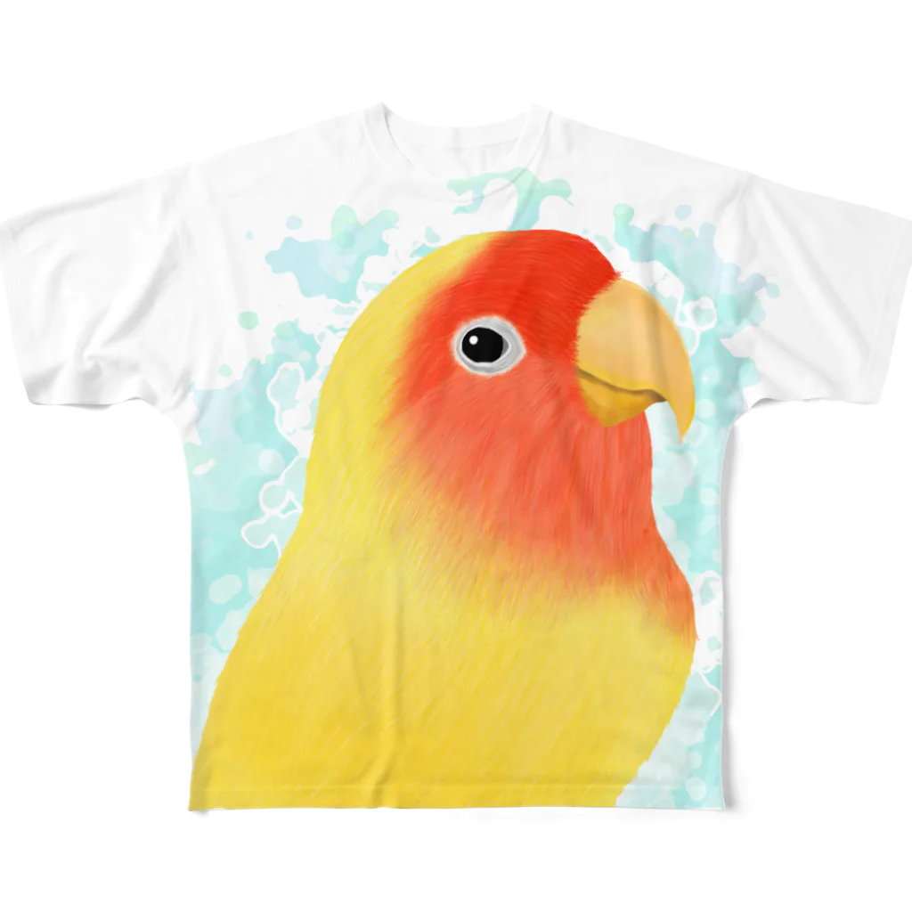 まめるりはことりのほんわかコザクラインコ　ルチノー【まめるりはことり】 フルグラフィックTシャツ