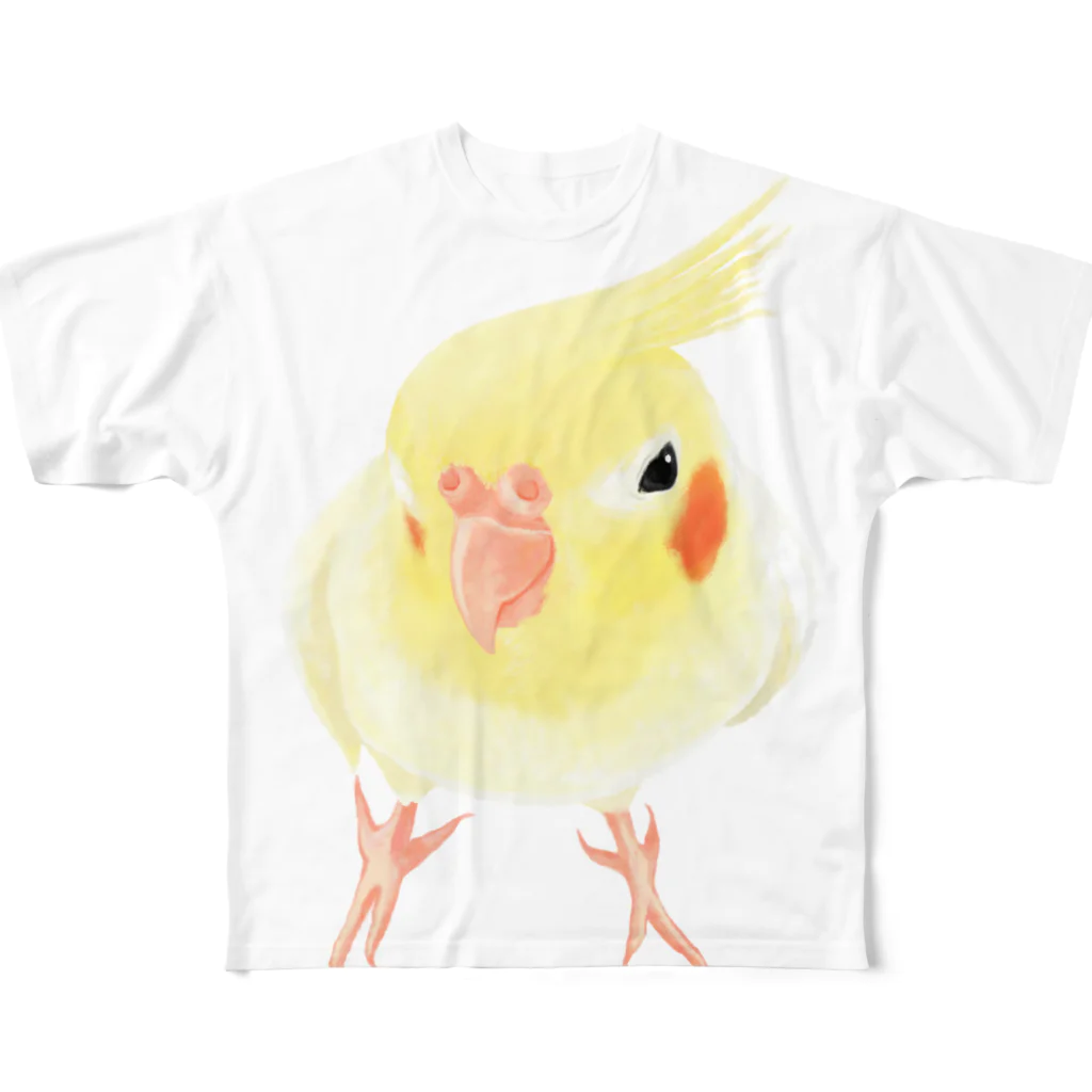 まめるりはことりのオカメインコ　おすましルチノー【まめるりはことり】 フルグラフィックTシャツ