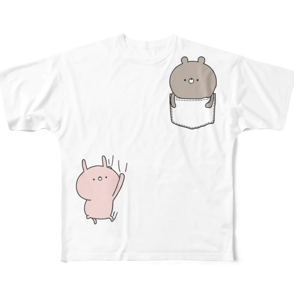 ユウィズのラブカップルポケット♡くま All-Over Print T-Shirt