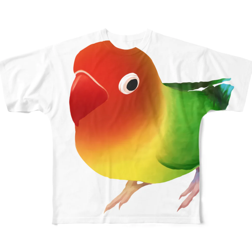 まめるりはことりのボタンインコ　おすましルリゴシボタンインコ【まめるりはことり】 フルグラフィックTシャツ