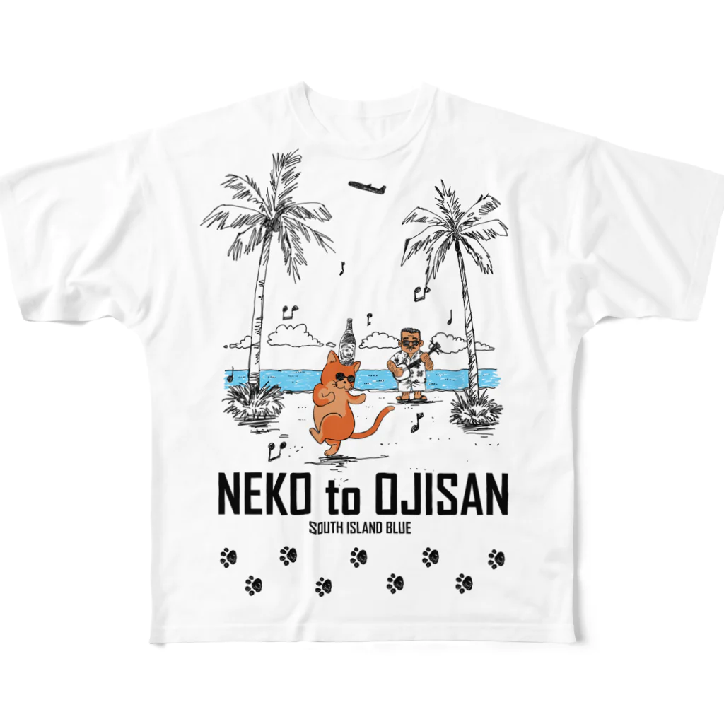 SOUTH ISLAND BLUE 沖縄店のNEKO to OJISAN フルグラフィックTシャツ