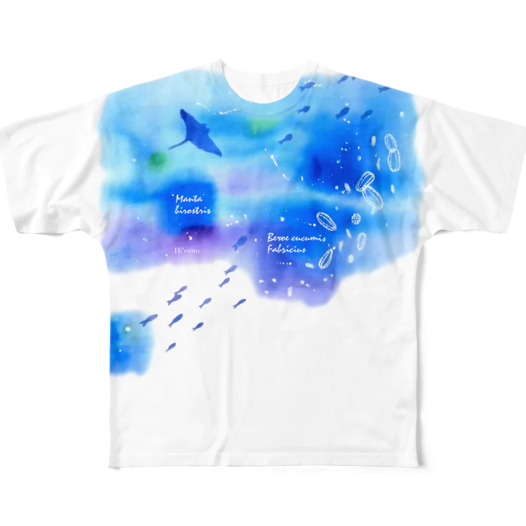 Hi*roomのウリクラゲとマンタの四角い海 All-Over Print T-Shirt