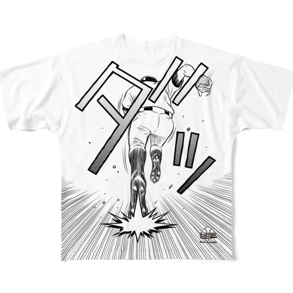 BASEBALL LOVERS CLOTHINGの【前面プリント】「スピードスター／快足ブラック」 All-Over Print T-Shirt