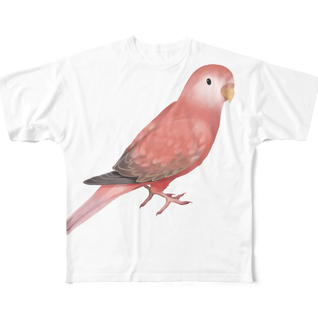 まめるりはことりのアキクサインコ　ピンク【まめるりはことり】 フルグラフィックTシャツ