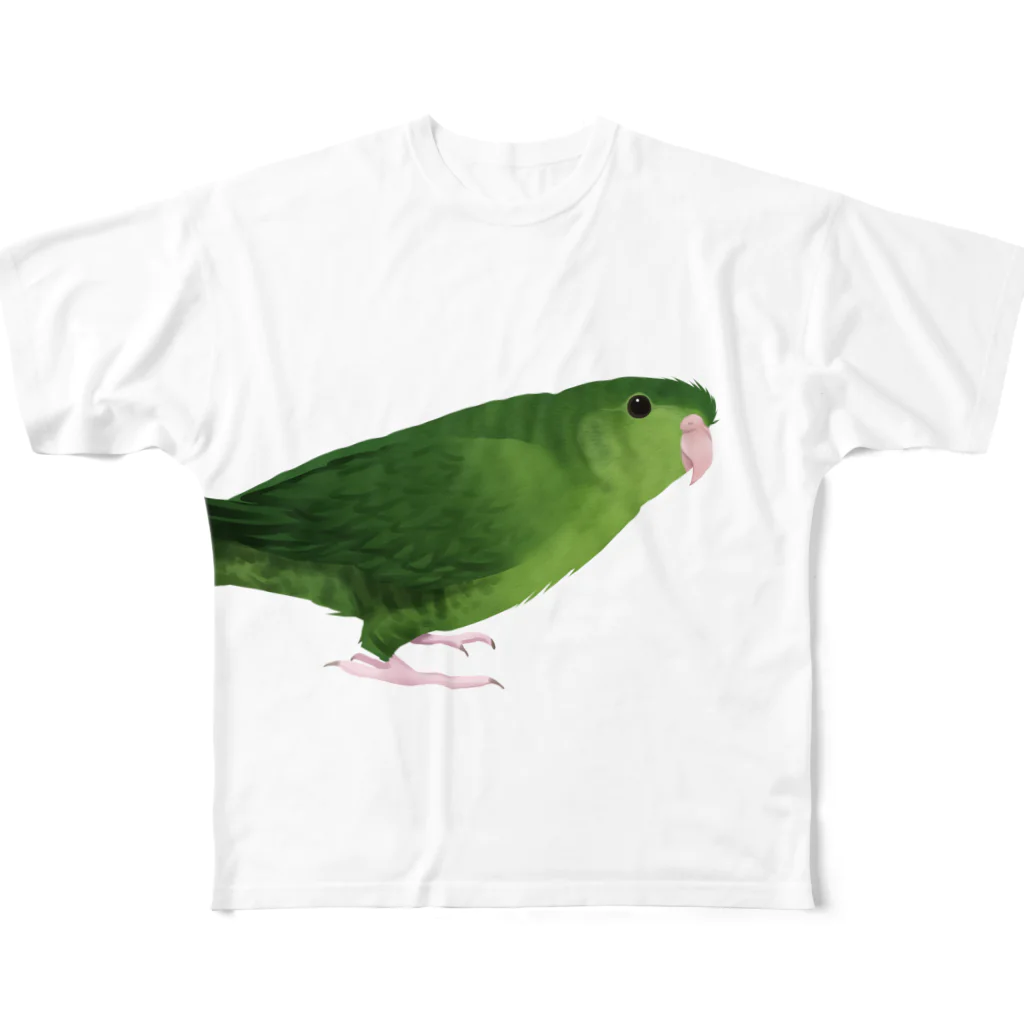 まめるりはことりのサザナミインコ　グリーン【まめるりはことり】 All-Over Print T-Shirt