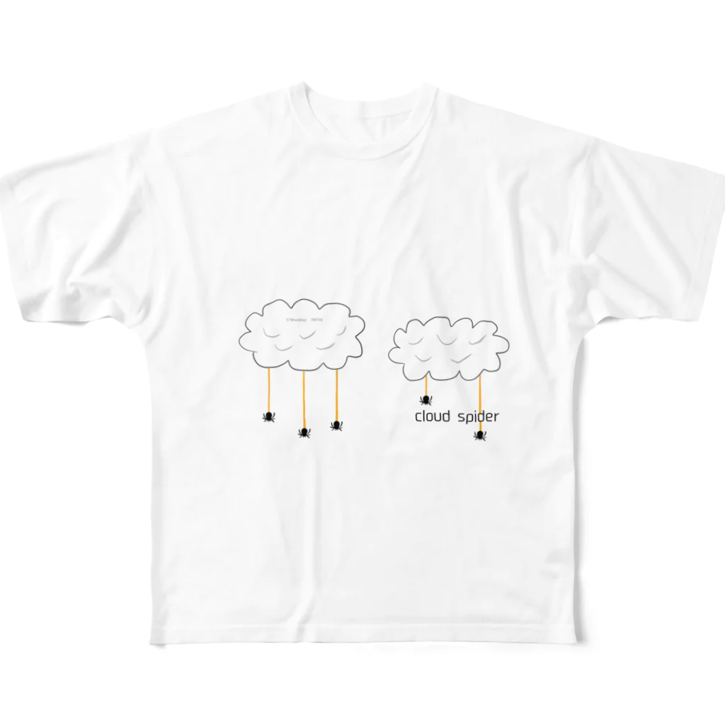 WordPlay 「言葉遊び」のcloud spider 「雲から蜘蛛」 フルグラフィックTシャツ