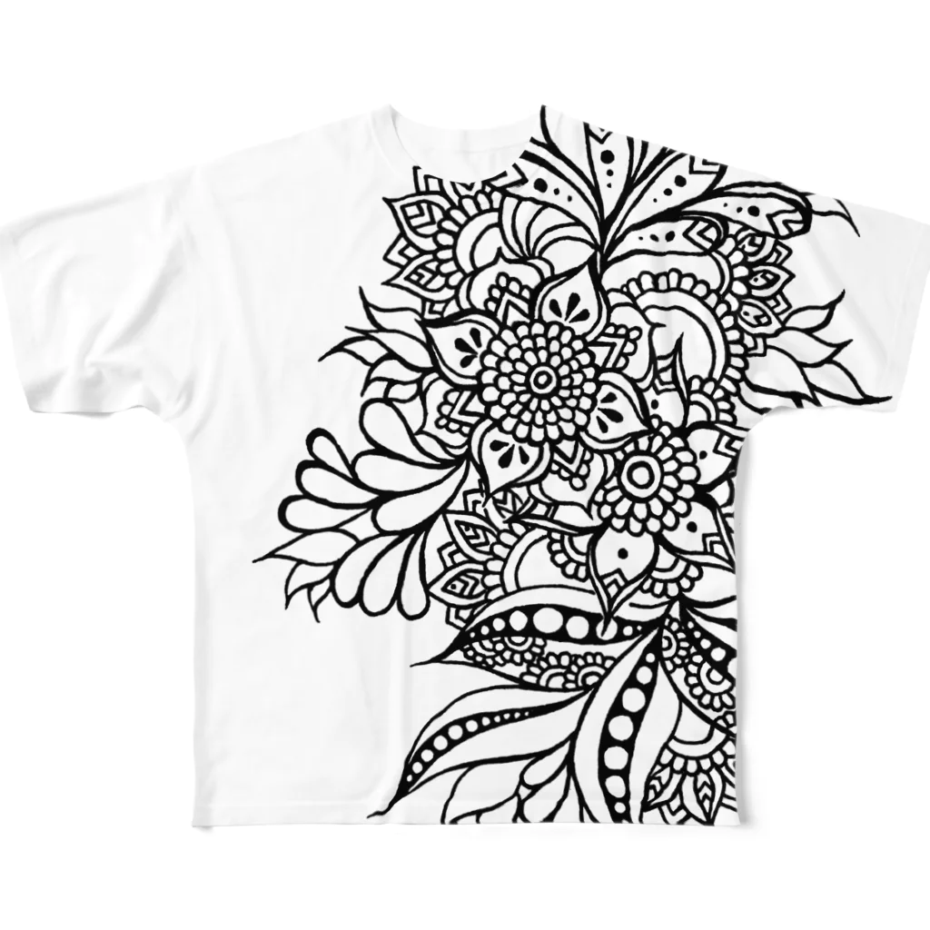 T-coun+ （ティーカン）のわぉ！ふらわー All-Over Print T-Shirt