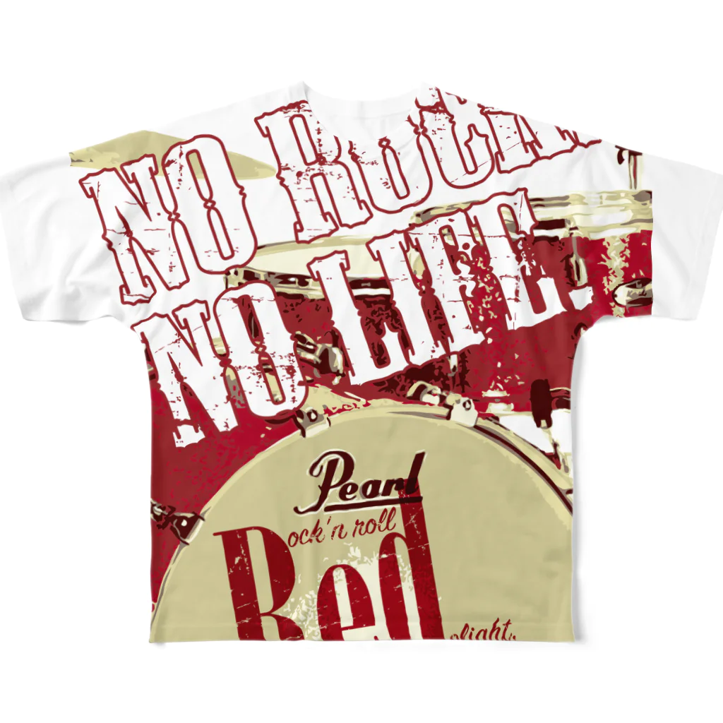 まちゅ屋のNo Rock. No Life. Red（Drum） All-Over Print T-Shirt