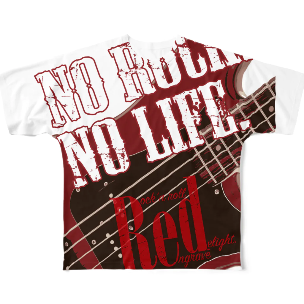 まちゅ屋のNo Rock. No Life. Red（Bass） All-Over Print T-Shirt