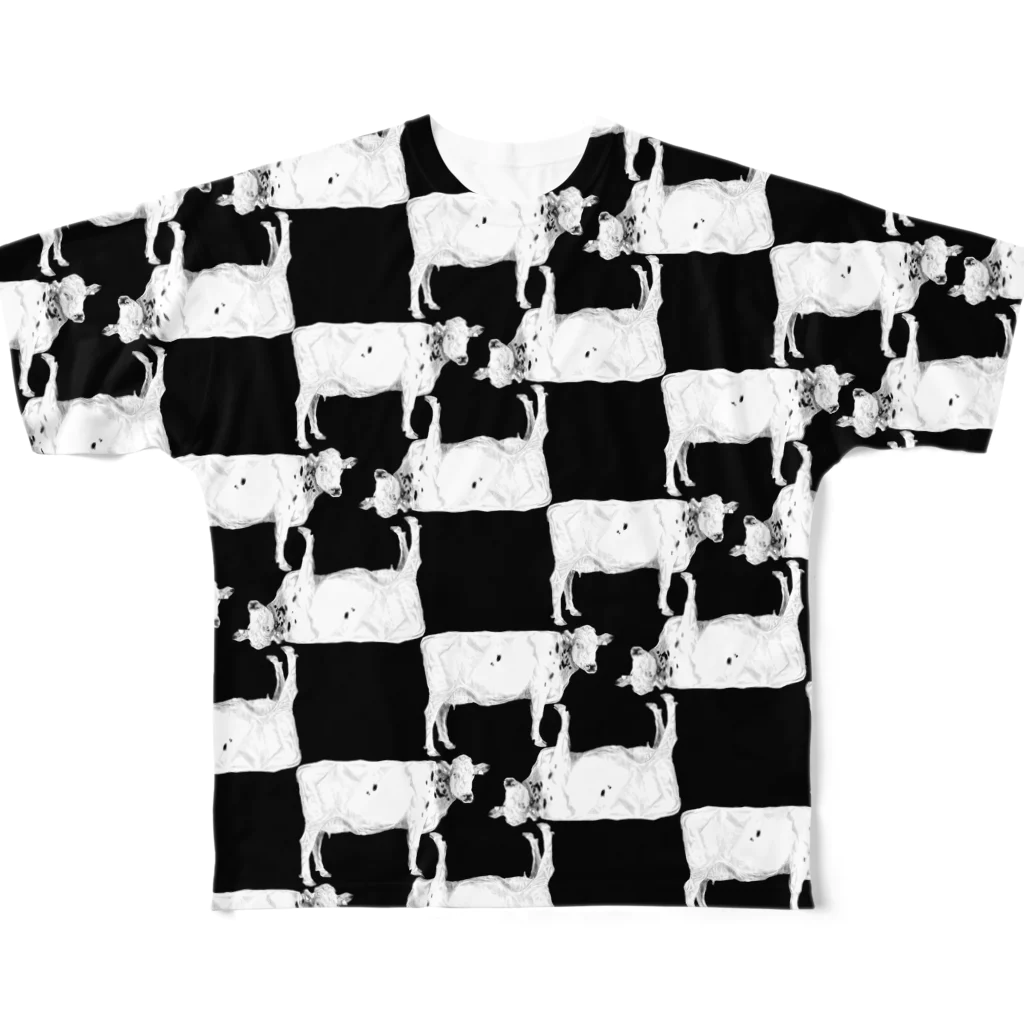 のりこ茶番ショップの市松牛柄 All-Over Print T-Shirt