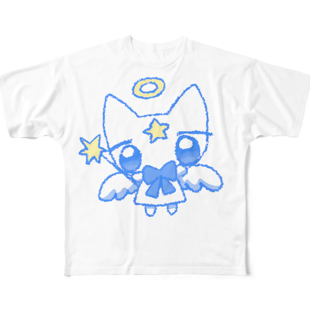 猫と睡眠薬のあおいねこてん フルグラフィックTシャツ