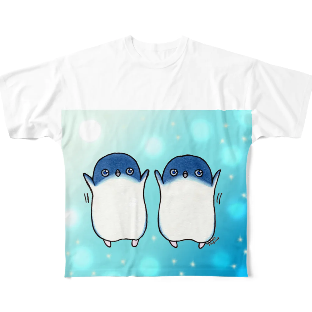 ヤママユ(ヤママユ・ペンギイナ)のふたごのフェアリーペンギン(kirakira) All-Over Print T-Shirt