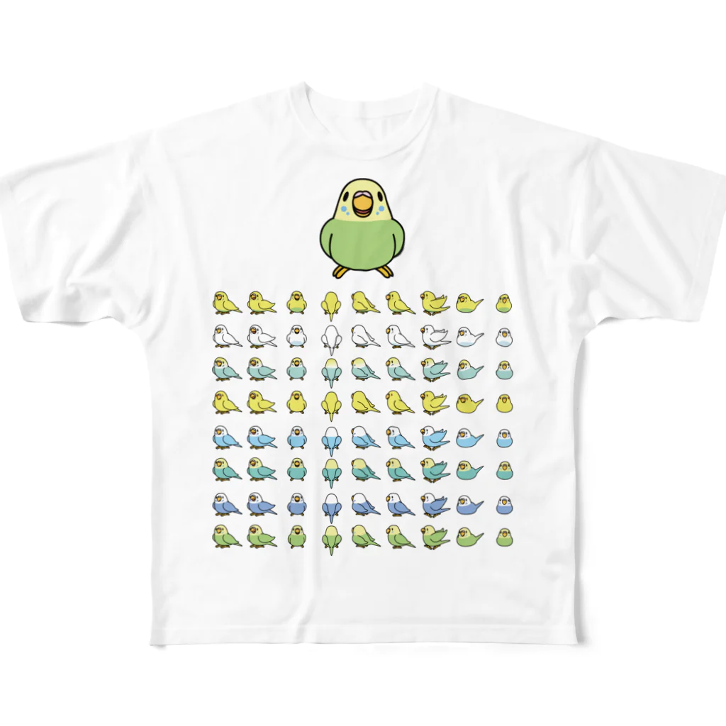 まめるりはことりの整列セキセイインコ隊【まめるりはことり】 All-Over Print T-Shirt