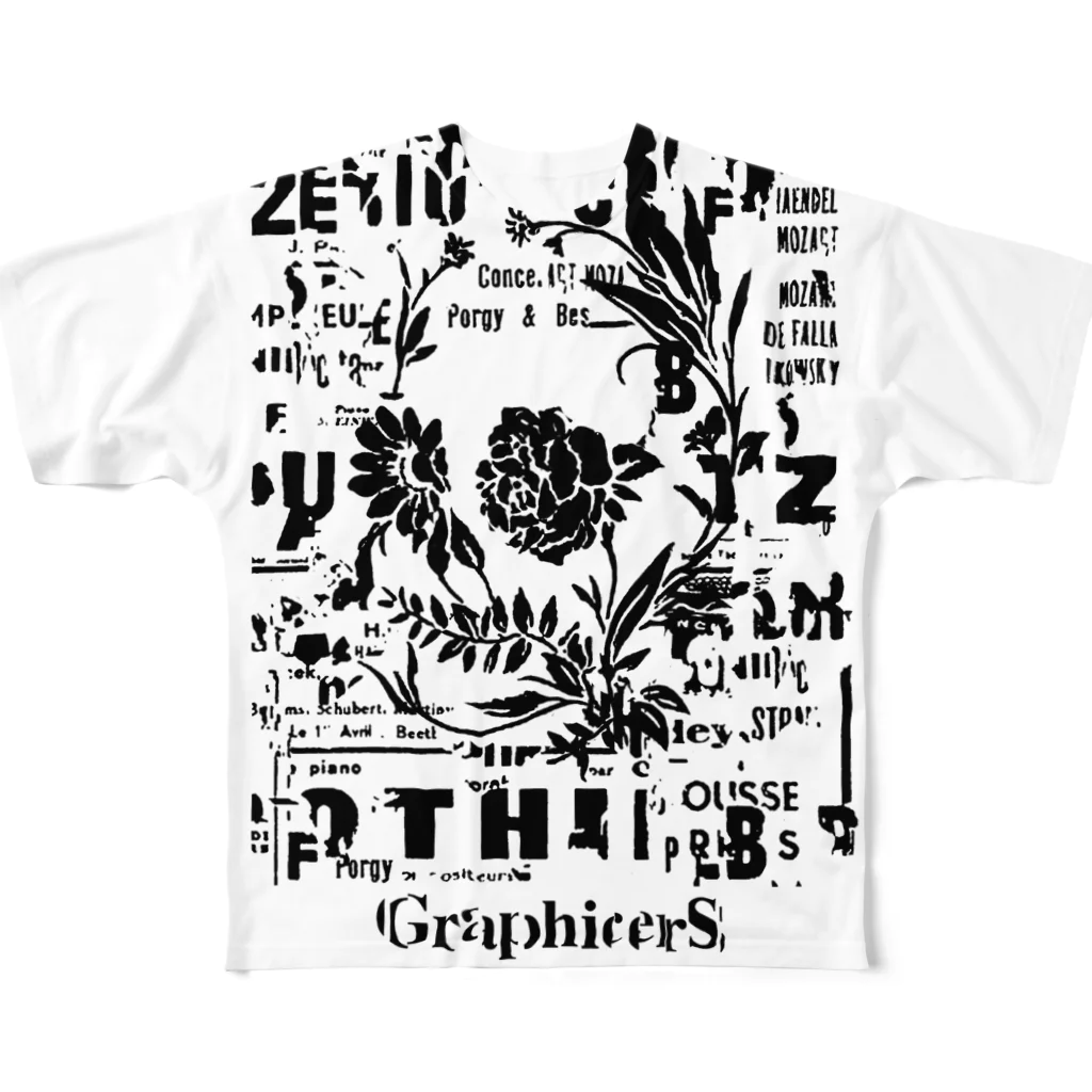 GraphicersのFlowers of skull フルグラフィックTシャツ