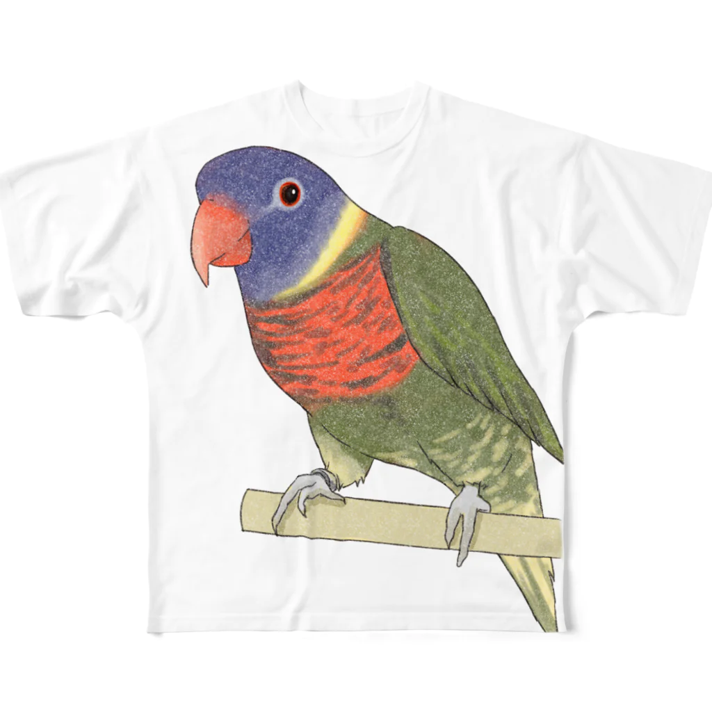 まめるりはことりの色合いが綺麗なゴシキセイガイインコちゃん【まめるりはことり】 All-Over Print T-Shirt