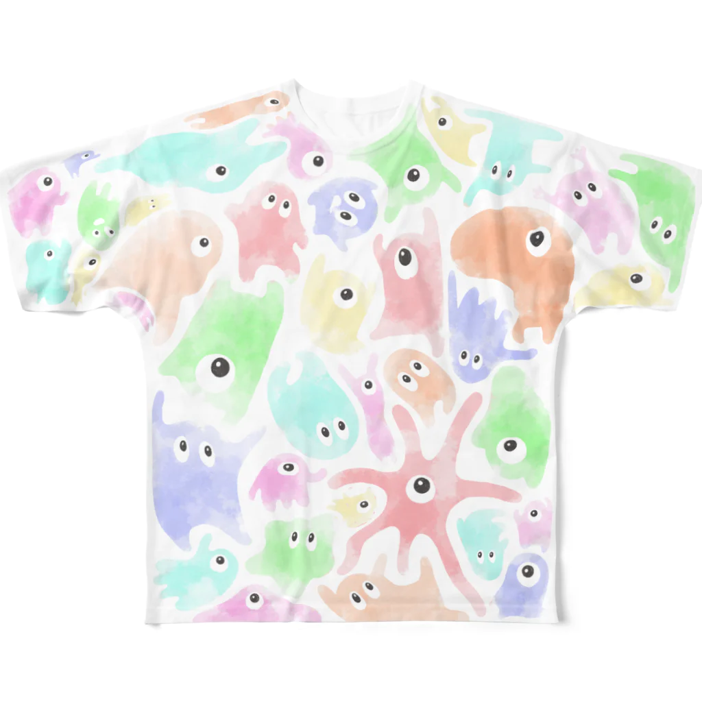 なんコレ【NANDAcollection】の集まるモンスター(パステル) All-Over Print T-Shirt