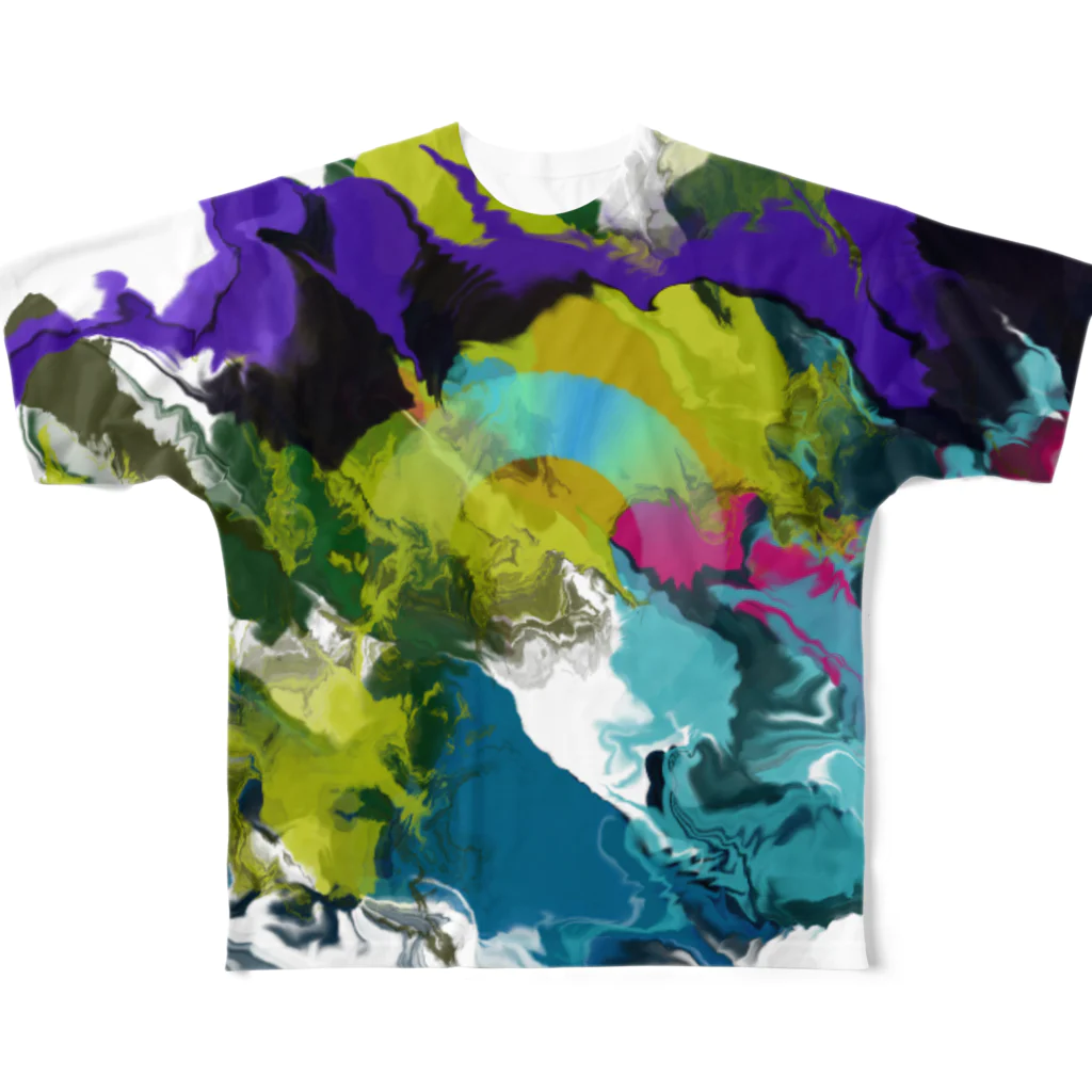 asunの渋色マーブル フルグラフィックTシャツ