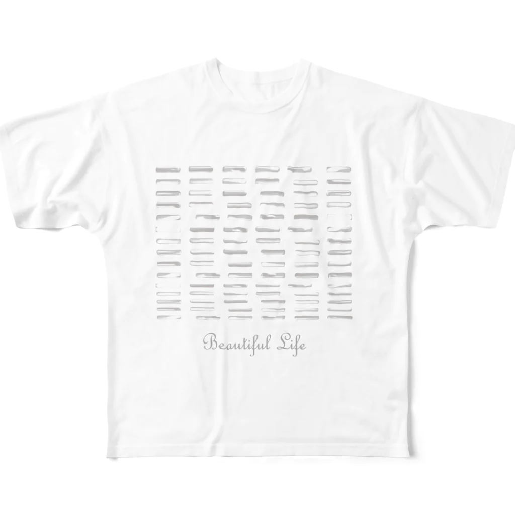 zukeimaru-のBeautiful　lifeグレー フルグラフィックTシャツ