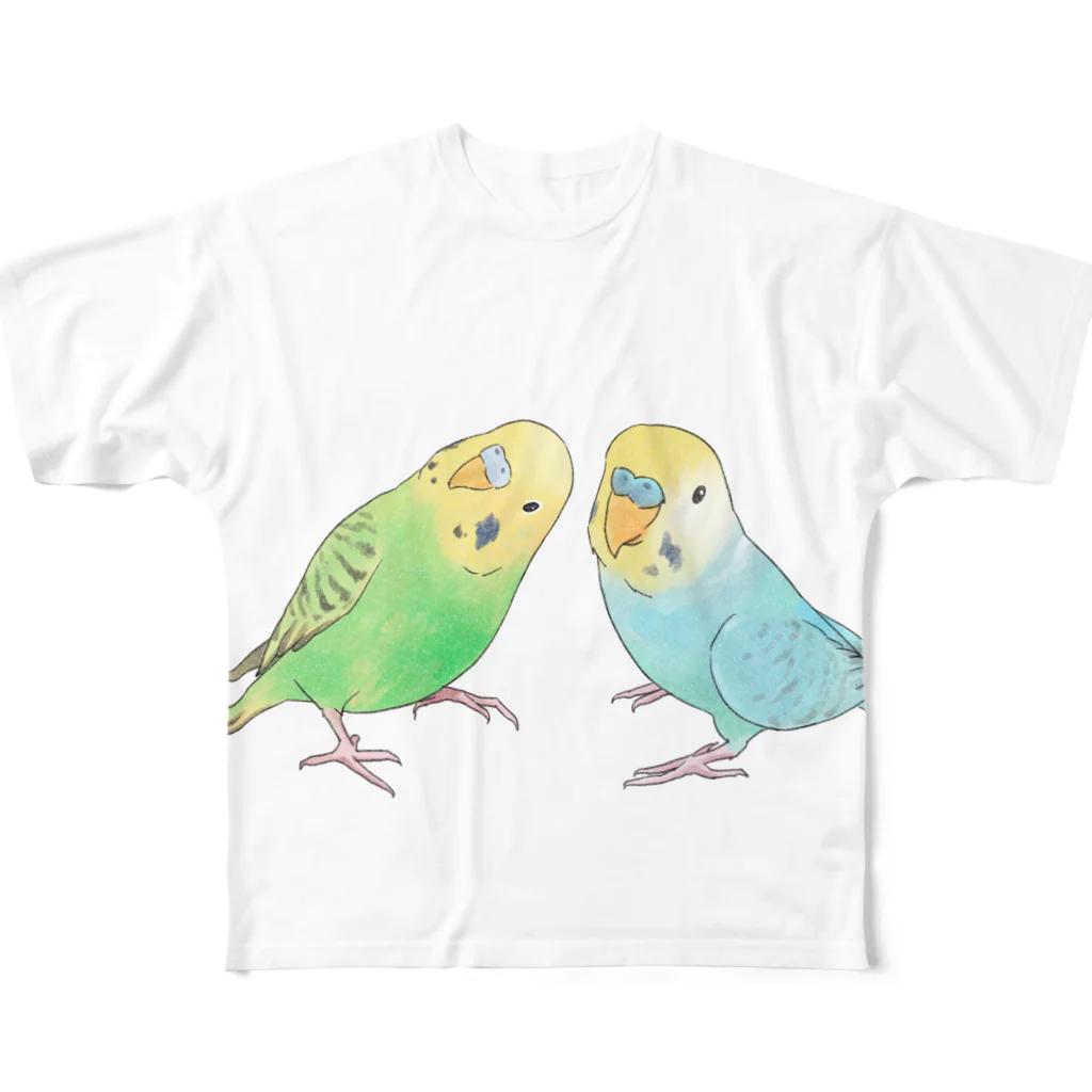 まめるりはことりのセキセイインコ　ちょこんとせきせいんこーず【まめるりはことり】 All-Over Print T-Shirt