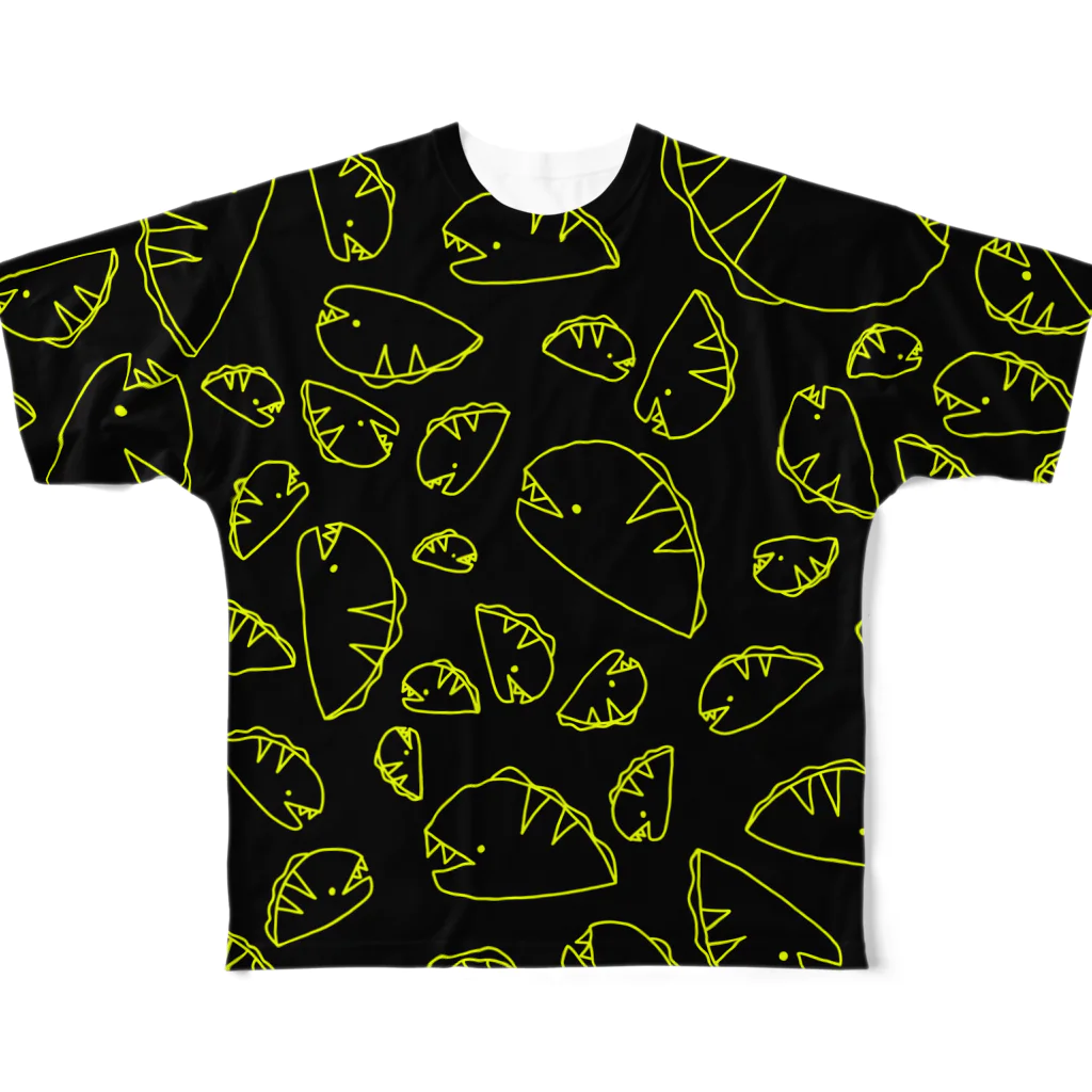 紫咲うにのながくないうつぼ ちらし 黒黄 All-Over Print T-Shirt