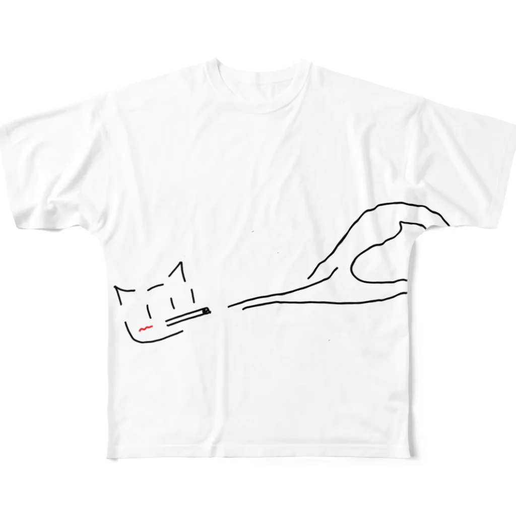 ねこのヤニを吸うねこ（文字なし） All-Over Print T-Shirt