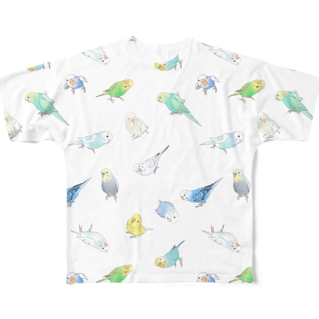 まめるりはことりのたっぷりセキセイインコちゃん【まめるりはことり】 All-Over Print T-Shirt