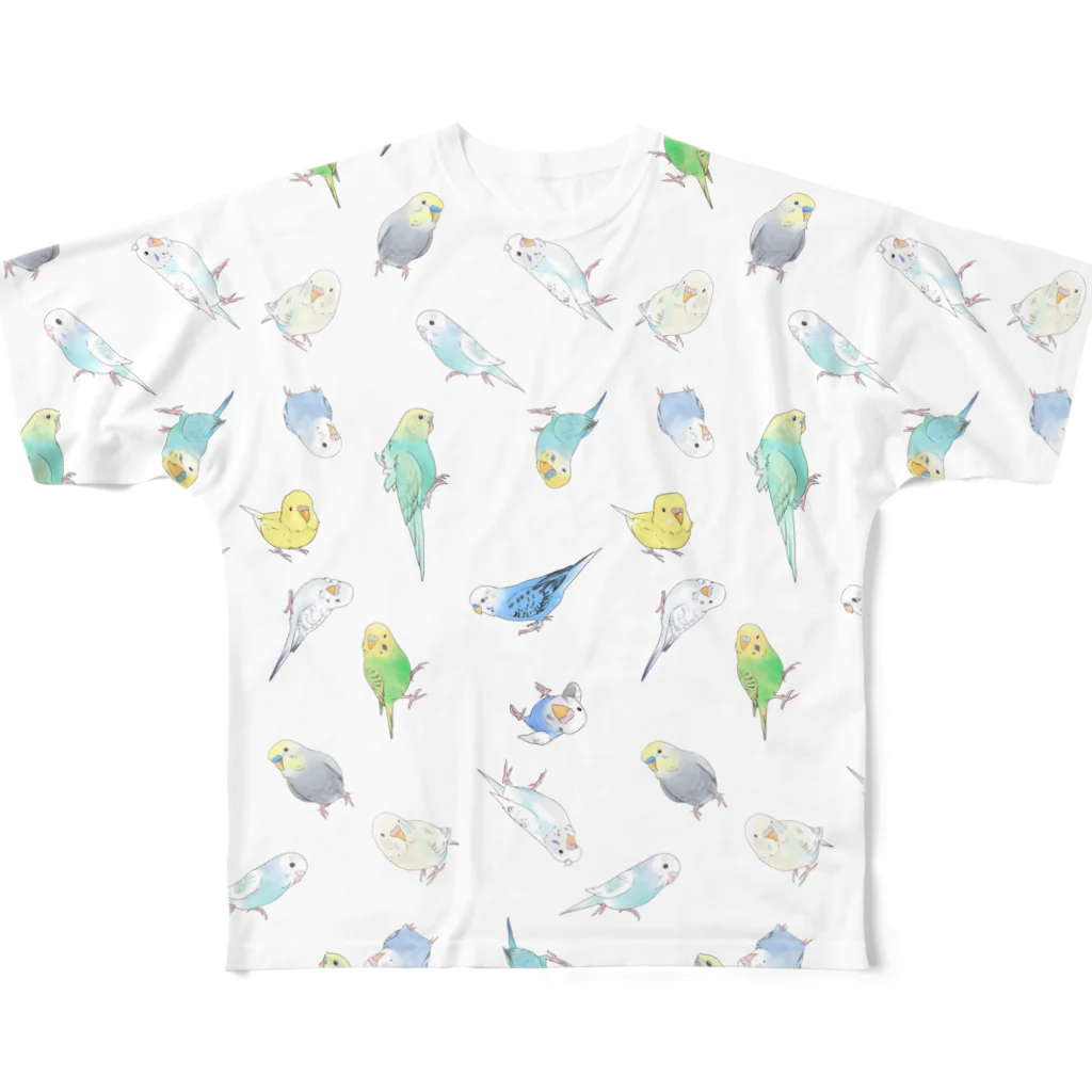 まめるりはことりのいっぱいセキセイインコちゃん【まめるりはことり】 All-Over Print T-Shirt