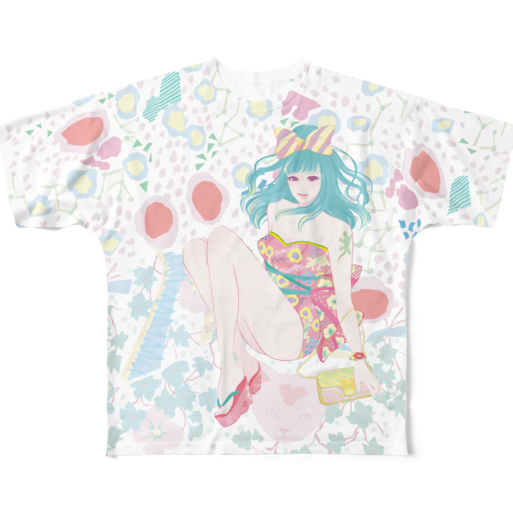 猫屋の響子ちゃんと柄模様 All-Over Print T-Shirt