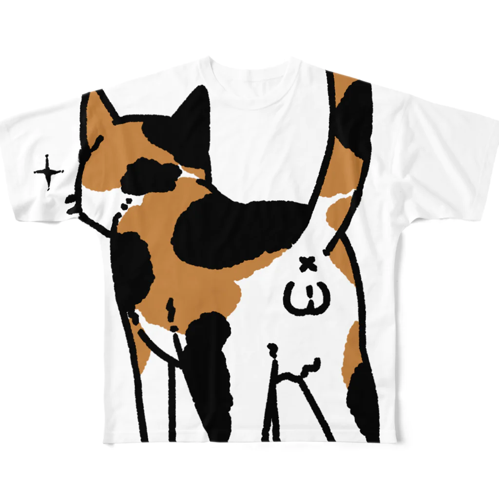 Riotoのねこけつω（三毛猫、アップ） フルグラフィックTシャツ