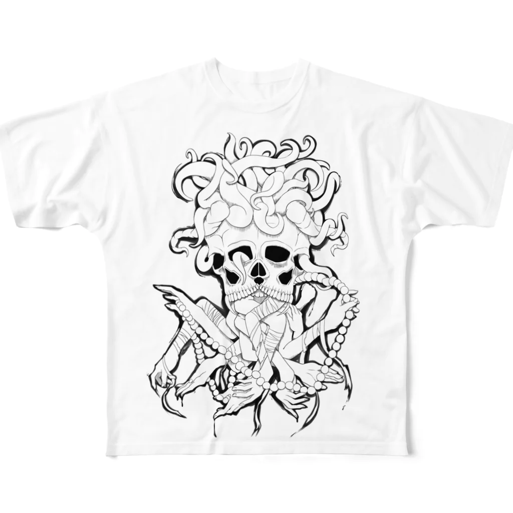 雑貨屋猫蟲のskull hands All-Over Print T-Shirt