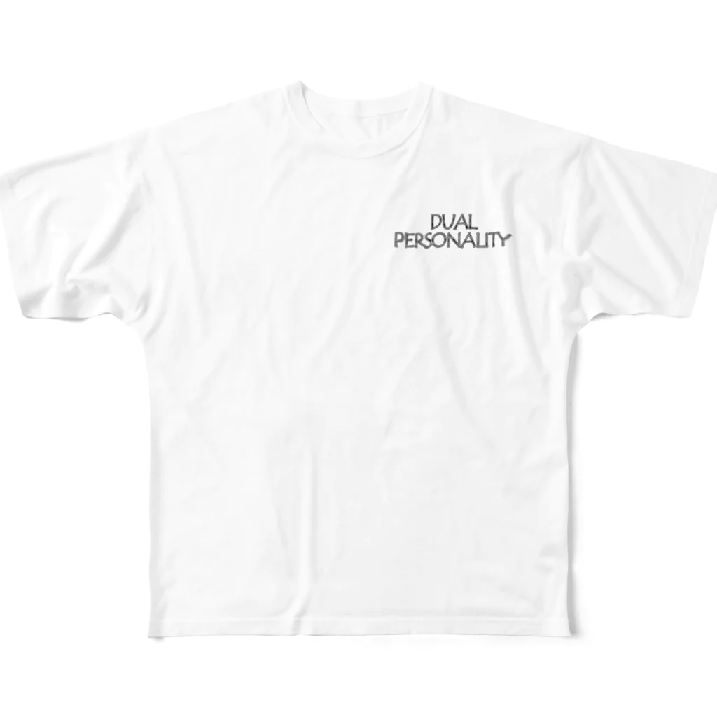 nidan-illustrationの"DUAL PERSONALITY"(B&W) #2 フルグラフィックTシャツ