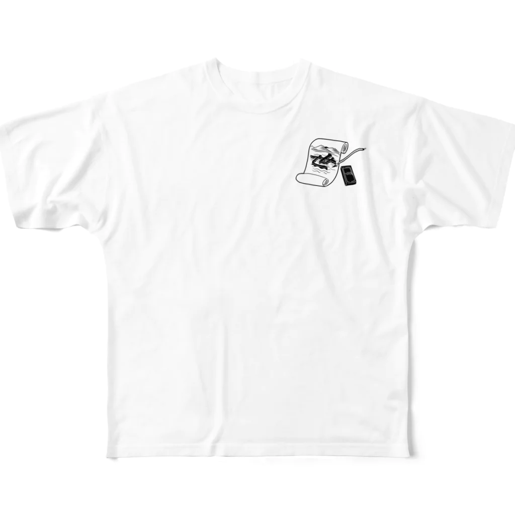 nidan-illustrationの"荒瀧に大鯉を捕ふ圖" #2 フルグラフィックTシャツ