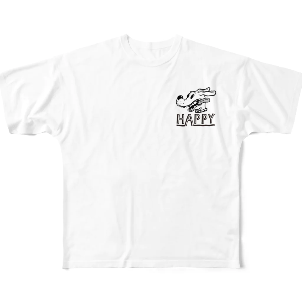 nidan-illustrationのhappy dog -ENJOY- (black ink) フルグラフィックTシャツ