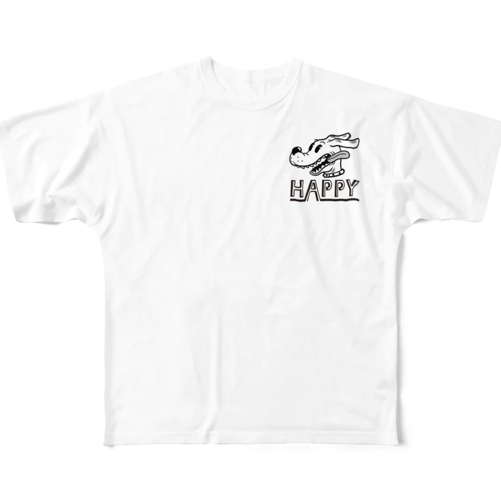 nidan-illustrationのhappy dog -JET- (black ink) フルグラフィックTシャツ