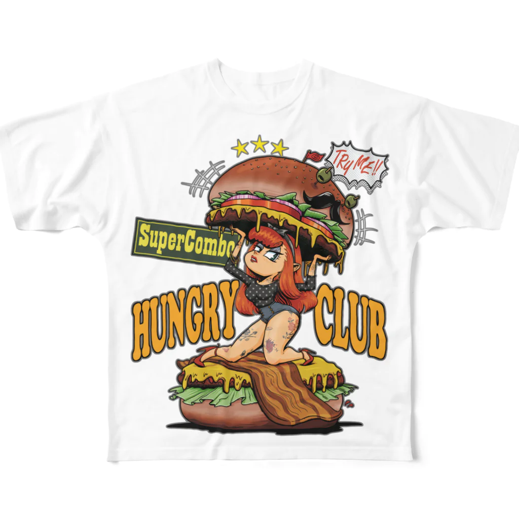 nidan-illustrationの"HUNGRY CLUB" フルグラフィックTシャツ