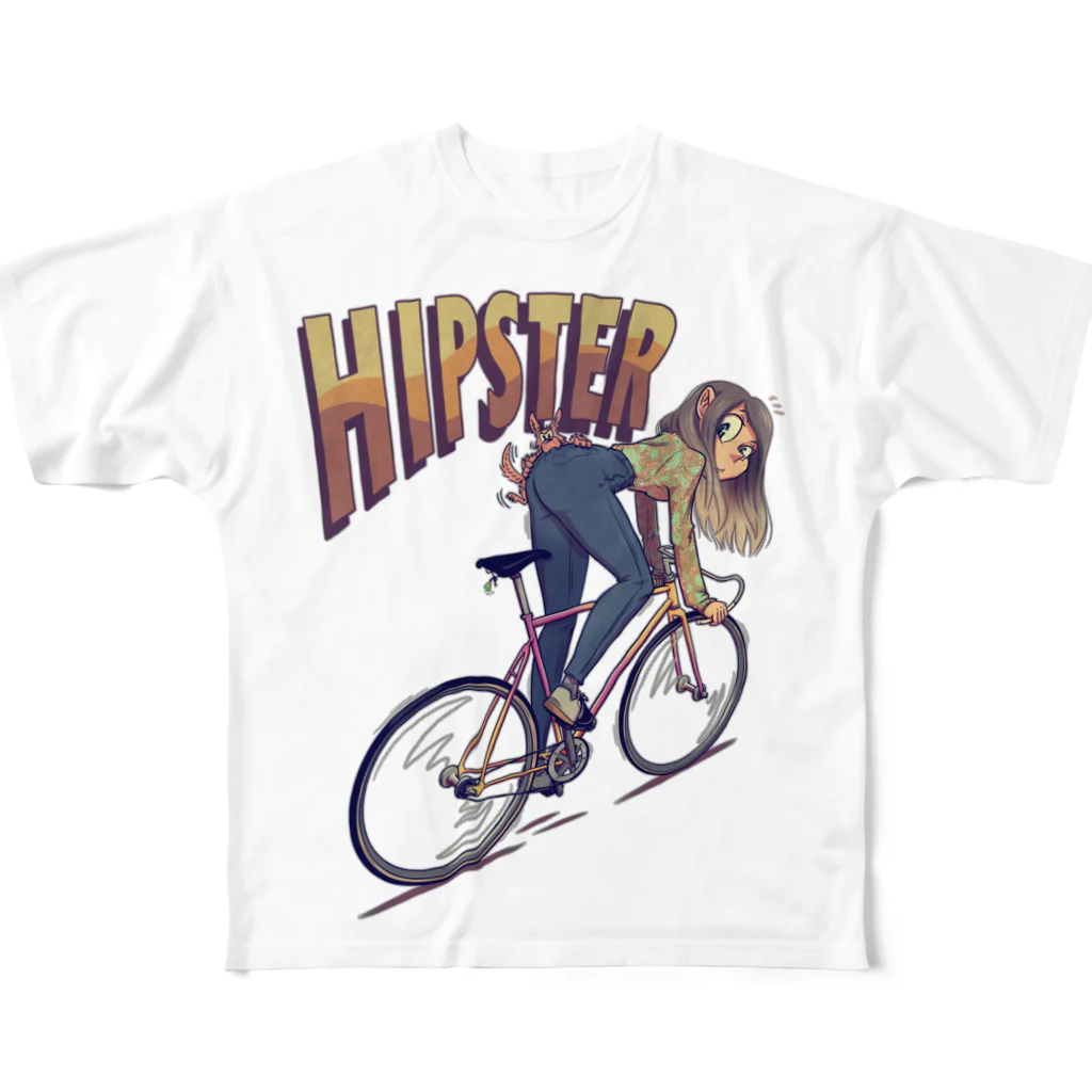 nidan-illustrationの"HIPSTER" フルグラフィックTシャツ