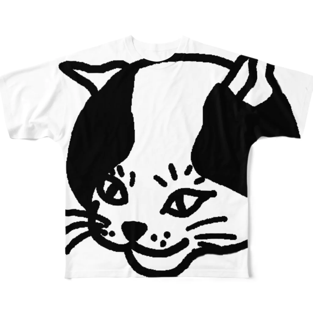 けい房のちょいワルねこ　黒線 フルグラフィックTシャツ